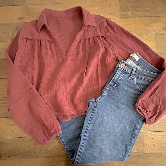 DARK MAUVE RUST COLOR BOHO TOP - Picture 2 of 10